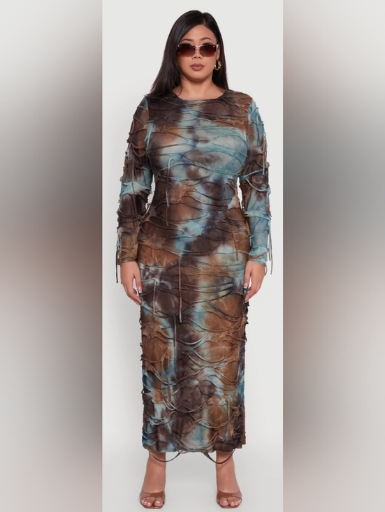 JULIA BY LOVE J Dresses & Skirts - Long Sleeve Tie-Dye Bodycon Maxi Dress - Blue & Brown 🔥 🔥 🔥 Size M